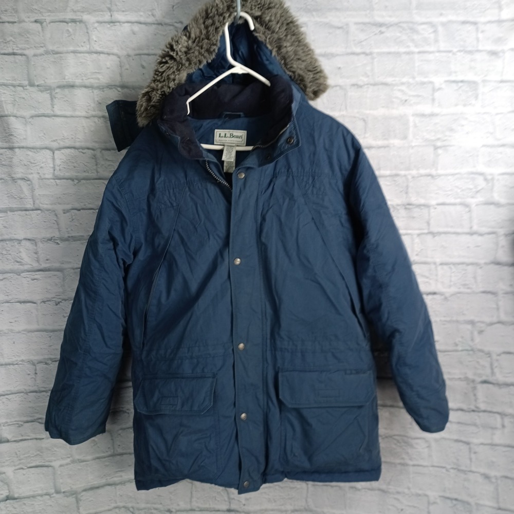 L.L. Bean Navy Blue Men’s Parka with Fur Trim Hood Large